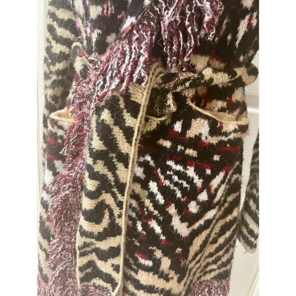 ANTHROPOLOGIE COAT SWEATER FRINGED PENNY LANE ANIMAL PRINT Sz S BOHO AESTHETIC - Picture 12 of 16